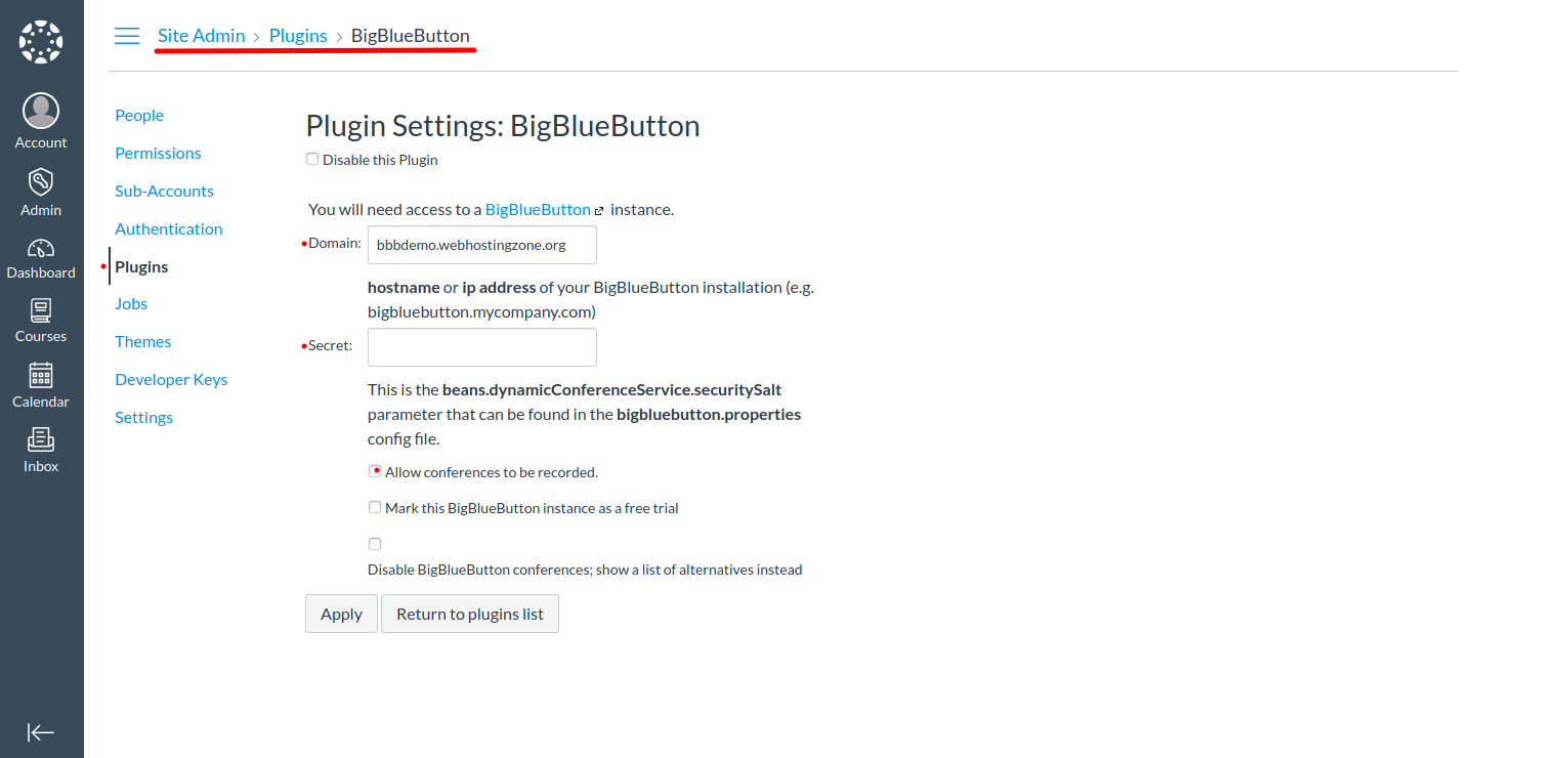 plugin bigbluebutton en canvas