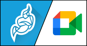 The logos of Jitsi Meet and Google Meet with a separating line between them to show "VS."