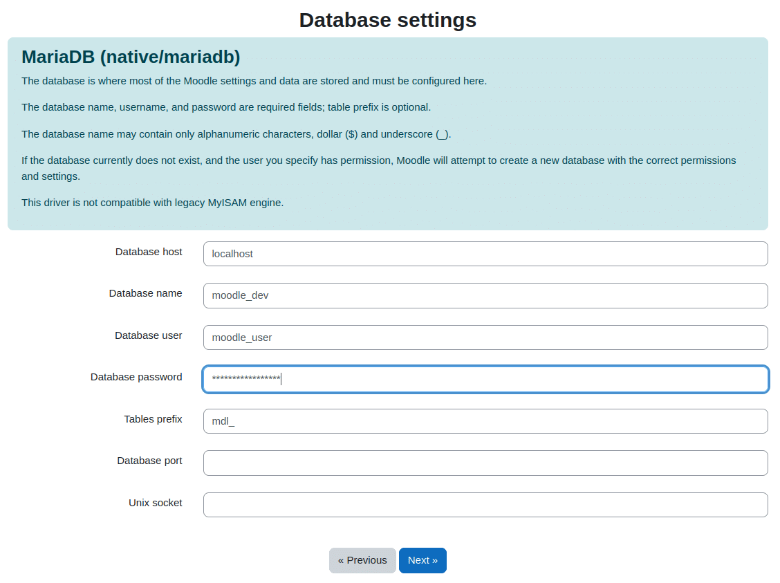 input database settings
