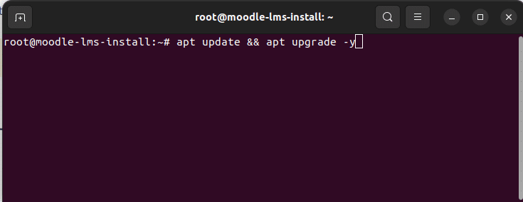executing apt update and apt upgrade commands to update Ubuntu server before proceed to moodle installation