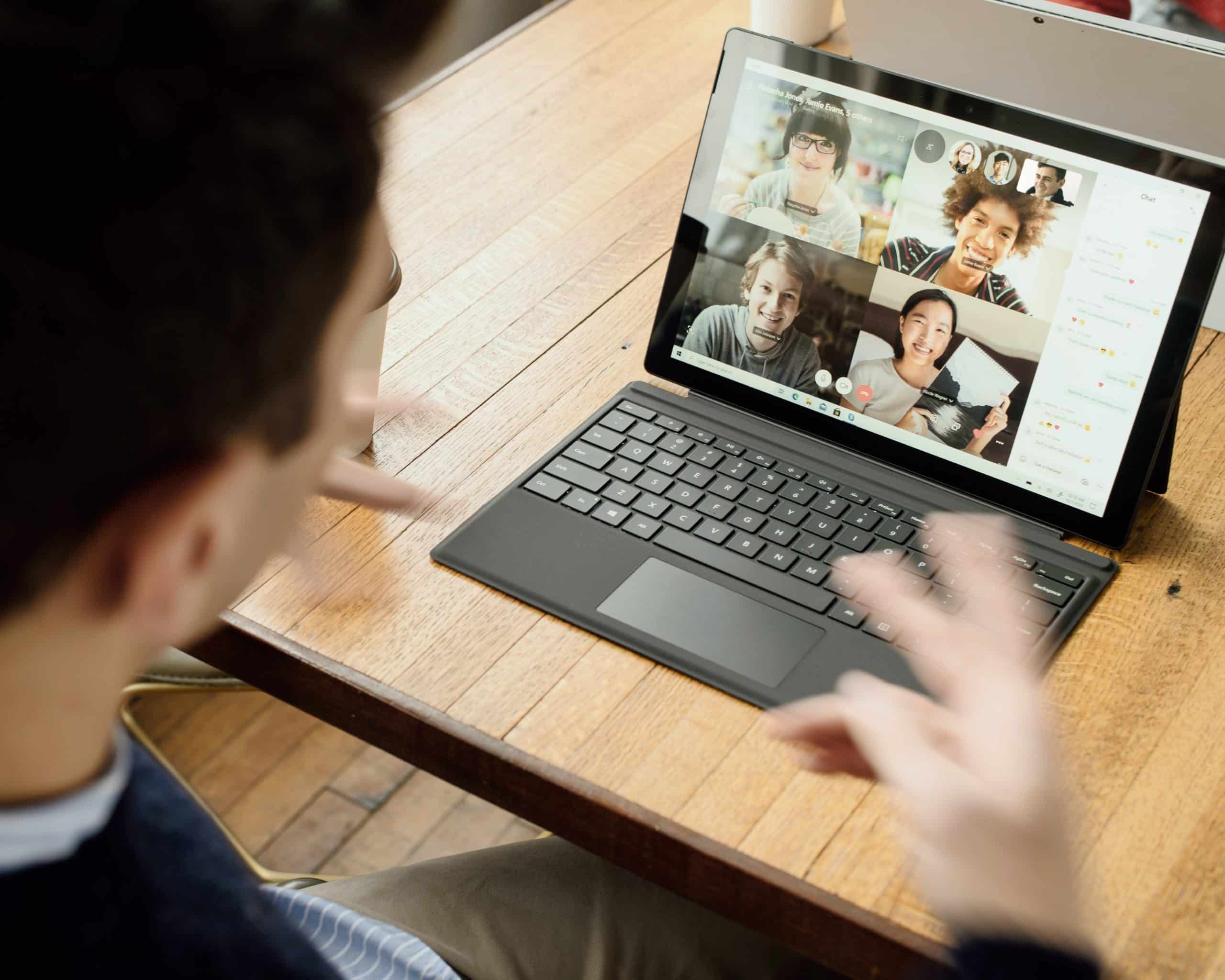 A person attending a video conference call.